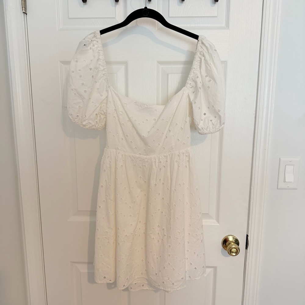 White Eyelet Puff Sleeve Dress